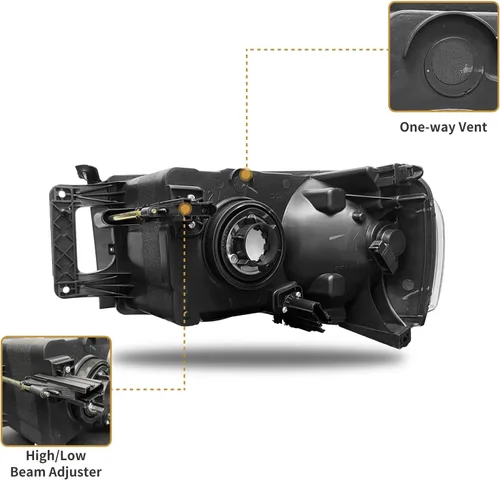 Miniatura 4 de Repuesto de conjunto de faros AS para Dodge Ram 1500 2002-2005/Ram 2500 3500 2003-2005 con carcasa negra, reflector ámbar, lentes transparentes