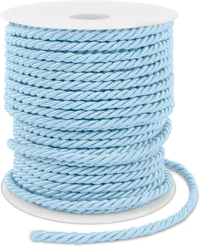 Miniatura 12 de Cuerda de seda trenzada de 27 yardas, cuerda decorativa gruesa de satén negro de 0.118 pulgadas, cordón para manualidades, amarre de cortina