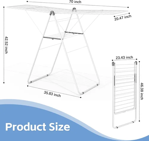 Miniatura 2 de KINGBOARD Tendedero Plegable para Ropa, Tendedero de Metal para Ropa con Altura Ajustable, Estante de Lavandería, Uso Interior y Exterior, Sin Blanco
