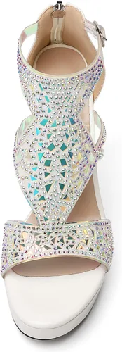Miniatura 3 de Eldof Sandalias de tacón alto para mujer, sandalias de plataforma con tiras y puntera abierta, tacones de gladiador recortados con piedras