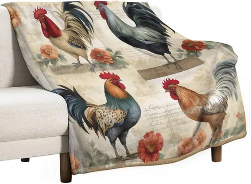 Manta de franela de forro polar con dije de país, gallo, de 60 x 80 pulgadas, para sofá, cama, oficina, regalo para San Valentín, madre, padre,