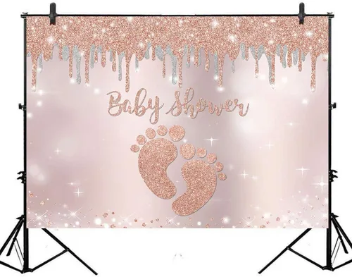 Miniatura 5 de Avezano Telón de fondo de baby shower de oro rosa para niña, decoración de fiesta de baby shower, 8 x 6 pies