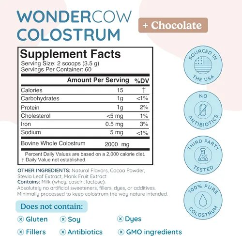 Miniatura 2 de WONDERCOW Polvo de Suplemento de Calostro para la Salud Intestinal, Apoyo Inmunológico, Recuperación Muscular y Bienestar Superalimento Natural