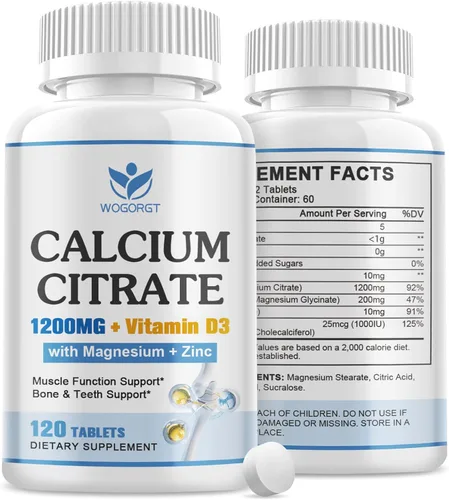 Miniatura 8 de Suplemento de citrato de calcio de 1200 mg con vitamina D3 para mujeres y hombres - Suplemento de calcio y magnesio zinc D3 para huesos, dientes