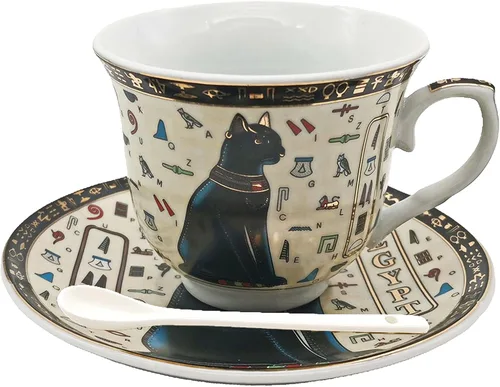 Juego de tazas y platillos de café expreso de cerámica dorada egipcia, taza Demitasse de 3.4 oz/3.4 fl oz, regalo de porcelana para cumpleaños,