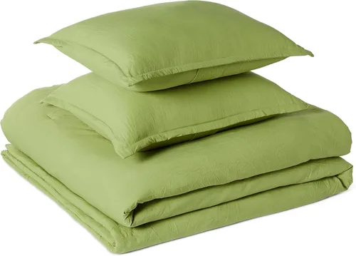 Amazon Basics - Juego de edredón de microfibra cepillada, extra suave con textura natural, 3 piezas, tamaño Queen/Full, verde