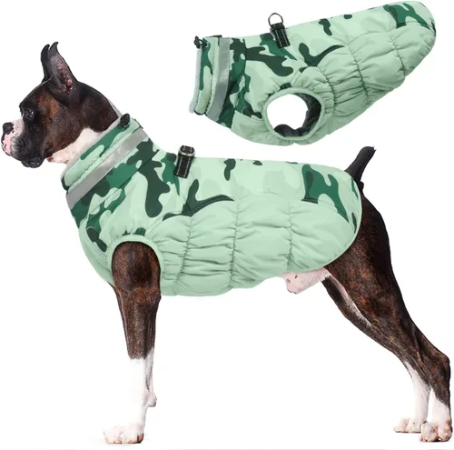 Miniatura 36 de Lelepet Abrigo cálido para perro, abrigo de invierno para perro, chaqueta impermeable para perros con arnés incorporado, chaleco reflectante