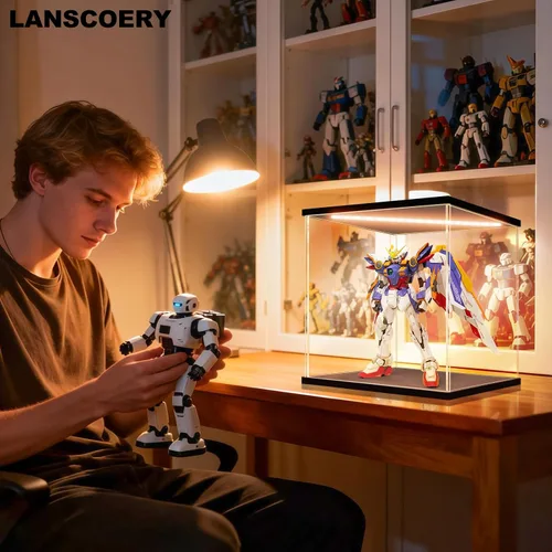 Miniatura 7 de LANSCOERY vitrina acrílica con iluminación LED, caja de exhibición de 3 niveles para coleccionables y figuras de acción, organizador transparente a