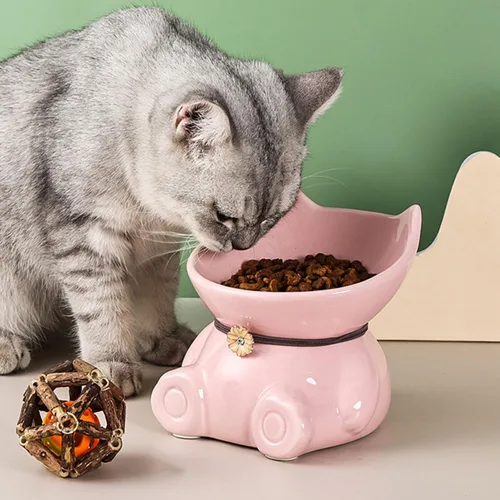 Miniatura 6 de Disoza Cuencos elevados de cerámica para gatos de interior de 5.8 pulgadas, lindos cuencos elevados de comida verdes inclinados de 15°, aptos