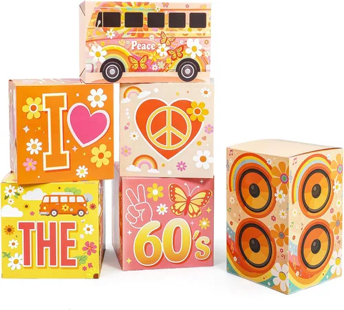 Miniatura 11 de Amyhill 6 piezas de decoraciones grandes de fiesta de los años 50, juego de recuerdos de hip hop, cajas de fiesta de papel, decoración temática