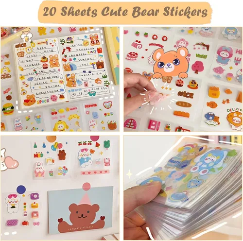 Miniatura 6 de Juego de 406 piezas de artículos de papelería de oso lindo, suministros de oficina Kawaii, incluye un divertido estuche para lápices, bolígrafos