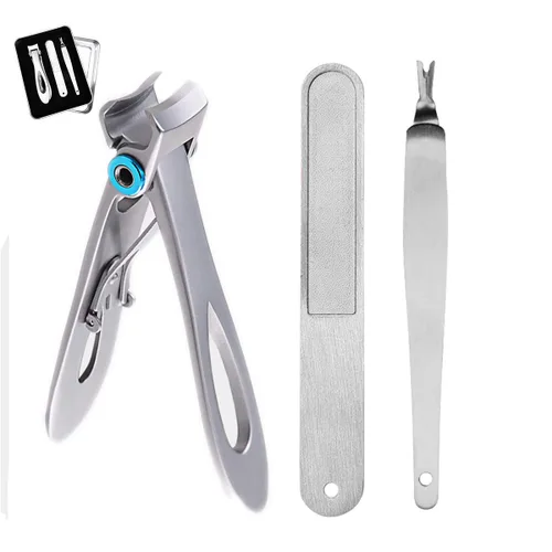 Cortaúñas para uñas gruesas con lima de uñas de metal y recortador de cutículas, kit de cortaúñas 3 en 1 en una caja de lata de viaje portátil,