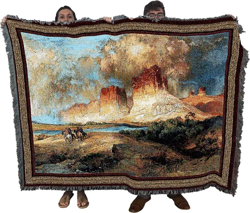 Miniatura 10 de Pure Country Weavers Casa Bonita Manta – Tapiz de regalo escénico del suroeste tejido de algodón, fabricado en los Estados Unidos (72 x 54 pulgadas)