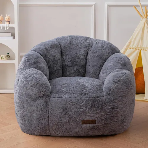 Miniatura 8 de MAXYOYO Puf para niños, sofá de puf en forma de floral, sofá de felpa de piel sintética para niños y niñas, sofá acogedor para guardería, Beige
