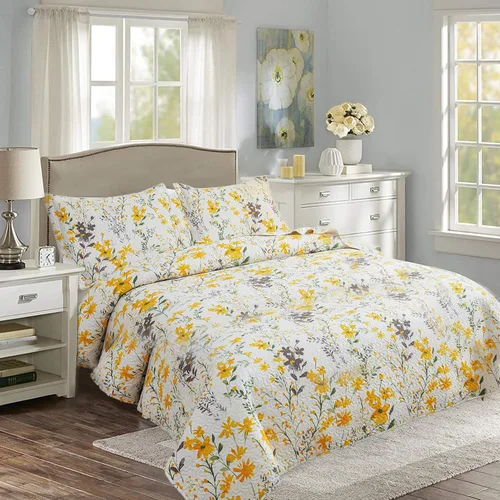 Miniatura 2 de Ycosy Juegos de Edredón Floral Tamaño Twin Reversible Colchas Cubrecamas de Campo Ligeras Edredón de Flores Amarillas Ropa de Cama Hojas Verdes