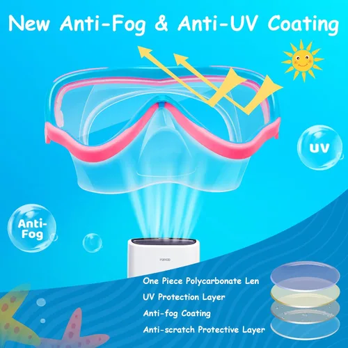 Miniatura 5 de Vvinca Kids-Goggles with Nose Cover, Diving Mask Elastic Fabric Strap Anti Fog Anti Shattered Lens for Kids Swim Goggles 3-14 09-Rosa/Azul