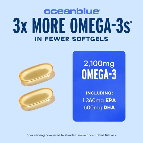 Miniatura 3 de Oceanblue Suplemento profesional de aceite de pescado Omega-3 de 2100 mg de triple fuerza, EPA, DHA y DPA de alta potencia, sin erupciones
