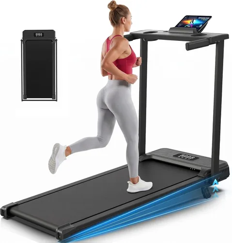 Miniatura 9 de FUNMILY Caminadora inclinada de 3.5 HP con escritorio y barra de asa, resistente capacidad de peso de 350 libras, cinta de correr portátil