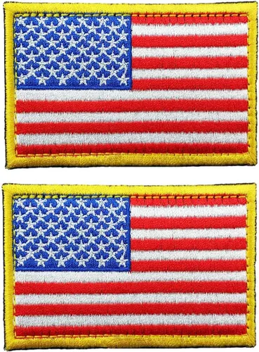 Parche bordado táctico de la bandera estadounidense con borde dorado, emblema de uniforme militar de Estados Unidos de América, paquete de 2 (3.15 x