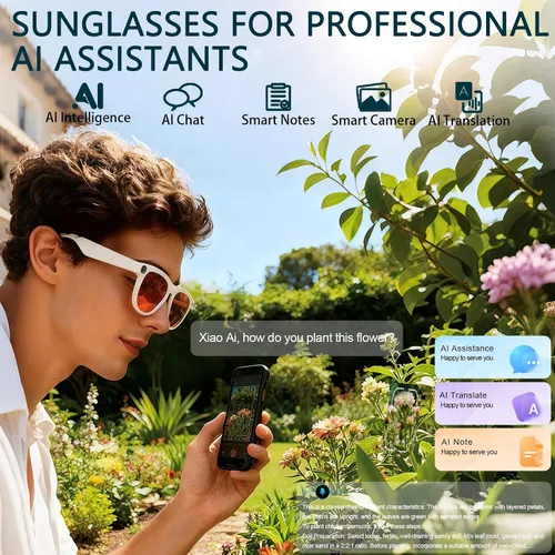 Miniatura 6 de Gafas Inteligentes con Cámara Gafas AI Gafas Bluetooth Lentes Reemplazables, Batería de 48H para Viajes, Conferencias y Vlogging. Traducción, Blanco