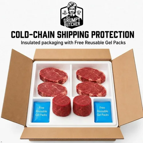 Miniatura 5 de Cesta de regalo Gourmet Butcher 6 cortes de carne de primera calidad – 4 solomillo superior y 2 filete miñón grande alimentado con pasto – Caja