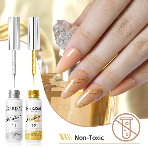 Miniatura 5 de RARJSM Juego de 2 esmaltes de uñas de gel pintados con purpurina plateada y dorada, 2 unidades, secado por remojo, requiere 0.3 onzas líquidas
