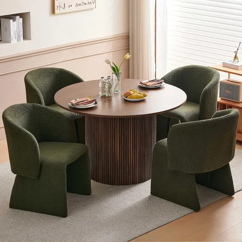 Miniatura 12 de Homedot Juego de mesa de comedor de 3 piezas para 2, mesa de cocina redonda de 47" y sillas de comedor tipo barril tapizadas en marrón, juego