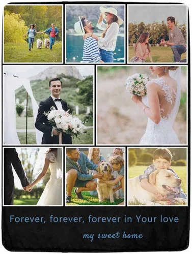 Miniatura 18 de YESCUSTOM Manta personalizable para la familia, mantas personalizadas con fotos, texto, 8 fotos, collages de fotos, regalo para el día de recuerdos