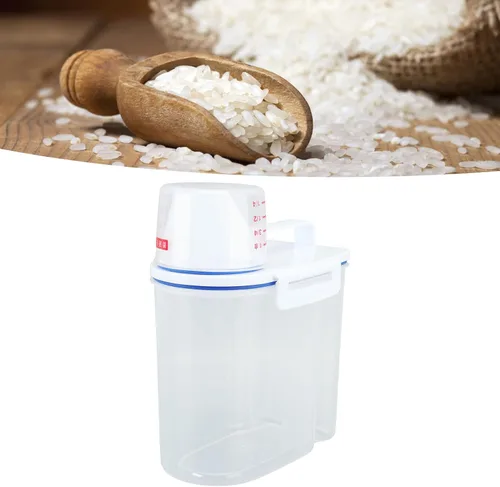 Miniatura 4 de Recipiente de almacenamiento de arroz, dispensador de arroz de plástico con taza medidora, dispensador hermético de granos con escala Claer, 3.3 lbs