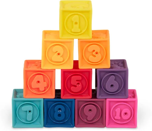 B. toys – Bloques para bebés – Juguetes de apilamiento y construcción para bebés – 10 bloques suaves y educativos – Números, formas, colores,
