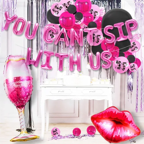 Miniatura 6 de LaVenty Decoración de fiesta con texto en inglés «You Can't Sip With Us», decoración de fiesta de cumpleaños de niña significativa para despedida