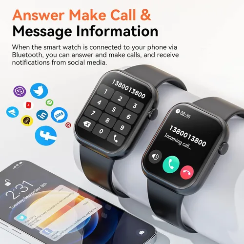 Miniatura 2 de Hwagol Reloj Inteligente (Contestar/Hacer Llamadas) Rastreador de Fitness de 1.85 Pulgadas, Esferas DIY/Podómetro/Calorías/Múltiples Modos