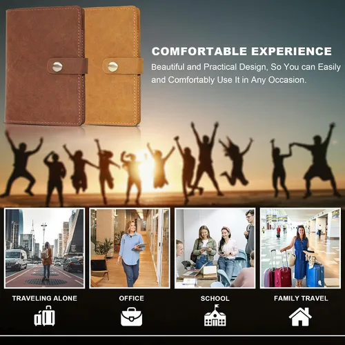 Miniatura 5 de Funda de cuero de grano completo para pasaporte para hombres y mujeres, cartera de pasaporte y tarjetero de vacuna, funda para pasaporte, cartera