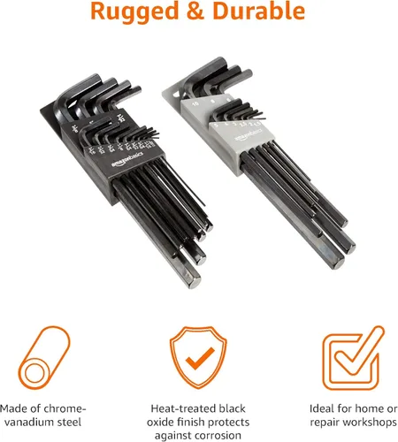Miniatura 3 de Amazon Basics Juego de llaves hexagonales de brazo largo de 22 piezas - SAE/métricas