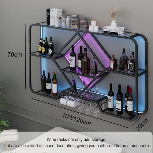 Miniatura 2 de Estantes para vinos, estantes de bar montados en la pared con soporte colgante para copas de vino, mini bar, licor, bar, botella, estante flotante