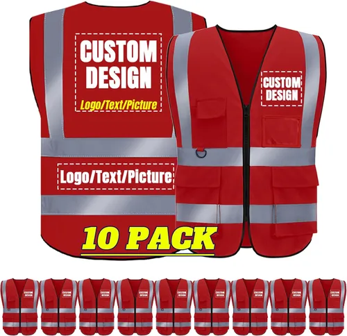 Miniatura 31 de BeautyWill Chaleco de seguridad con logotipo personalizado Class2 Chaleco reflectante de alta visibilidad con bolsillos y cremallera chaleco
