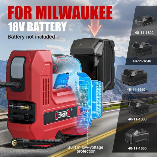 Miniatura 6 de DIYtoolifz Inflador de neumáticos inalámbrico de 160 PSI compatible con compresor de aire Milwaukee de 18V, bomba de aire portátil con apagado