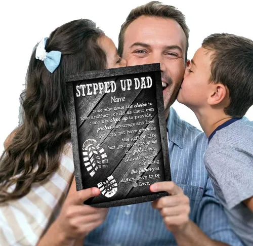 Miniatura 5 de Lienzo personalizado con texto en inglés "Stepped Up Dad", lienzo para el día del padre, el mejor regalo para padrastro, cita familiar