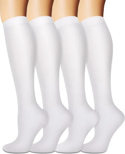 Calcetines de compresión para mujeres y hombres circulación (3 pares) son el mejor apoyo para correr, atletismo, ciclismo, senderismo Blanco (02