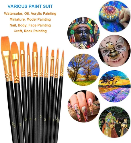 Miniatura 3 de BOSOBO Juego de pinceles de pintura, 2 unidades, 20 piezas de punta redonda puntiaguda de nailon para artistas del cabello acrílico para acuarela al