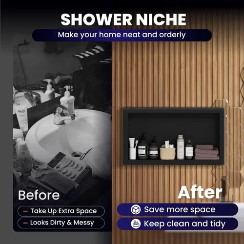 Miniatura 6 de Nicho de ducha de acero inoxidable de 12 x 24 pulgadas, estantes individuales impermeables, organizador de baño sin azulejos, estante de pared