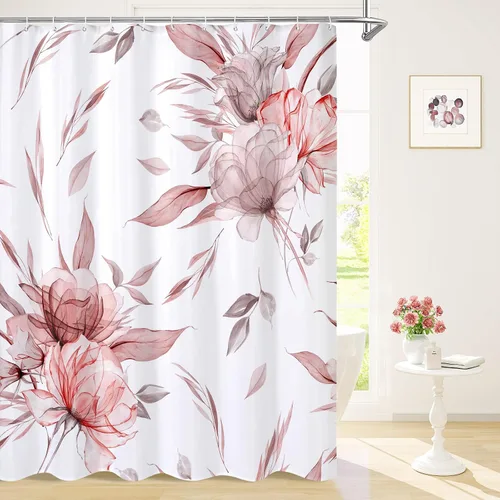 Miniatura 18 de Litabel Cortina de ducha bohemia con estampado floral de acuarela azul y gris, estilo de pintura de tinta, cortinas de ducha de flores y hojas