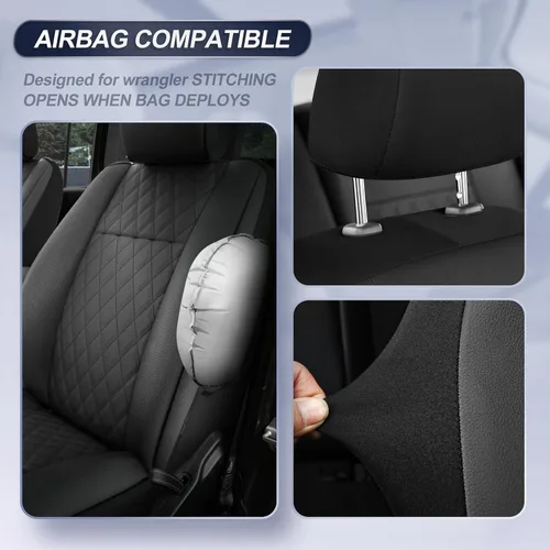 Miniatura 6 de GIANT PANDA Fundas de asiento delantero para Jeep Wrangler JL 2018-2026 Sport Sahara Rubicon Unlimited Willys, protectores de asiento de piel Negro