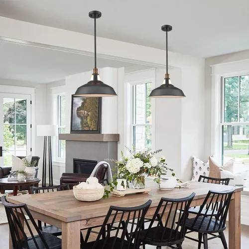Miniatura 5 de CLAXY - Lámpara colgante negra para granja, barra colgante de granero Dimmable E26 Indoor Kitchen Hanging Pendant Light Fixture-15.3" Diameter