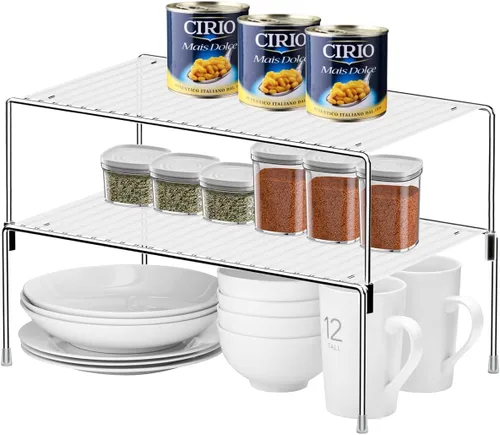Miniatura 9 de Organizador de armario de cocina y estantes de almacenamiento, estante organizador expandible para congelador con patas resistentes a los arañazos