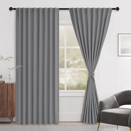 Miniatura 141 de Hiasan Cortinas opacas negras para dormitorio, cortinas opacas cortas de 45 pulgadas de largo, con aislamiento térmico, bolsillo para barra