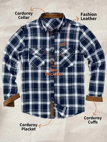 Miniatura 4 de Comdecevis Camisa de trabajo de franela para hombre con mangas largas y bolsillos en el pecho, camisa duradera y cómoda con botones en tela de pana