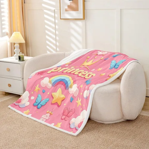 Miniatura 3 de Princess Flannel Blanket All Seasons,Rainbow Cloud Stars Butterfly Bed Blanket for Kawaii Home Decor,Dreamy Fairy Tale Castle Blanket for Kids Girls
