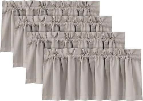 Miniatura 37 de H.VERSAILTEX Cenefas de cortina 100% opacas para ventanas, 2 paneles con aislamiento térmico, bolsillo para barra, pequeña cenefa corta para cocina