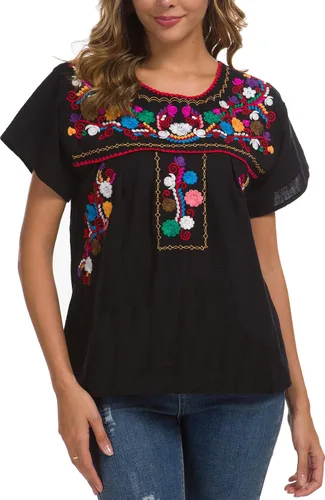 Miniatura 7 de YZXDORWJ - Cómoda blusa mexicana bordada de verano y sin mangas para mujer